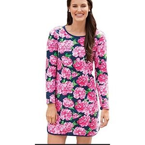 Mud Pie Coralie Terry Dress Pink Floral Navy Blue Cotton Shift 8503137P-M Medium